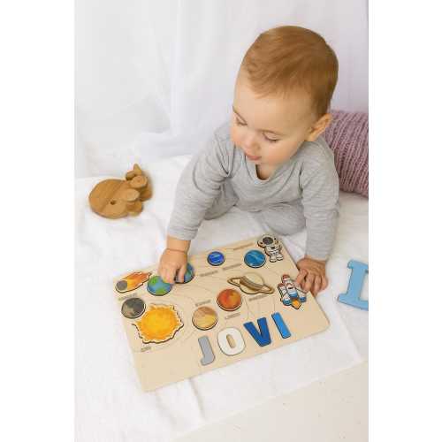 Solar System Name Puzzle, Personalized Wooden Space Puzzle for Baby Boy, Montessori Educational Gift, Toddler name puzzle, Birthday gift