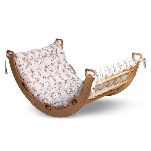 Climbing ARCH | Montessori Rocker ARCH | Wooden Climbing Rocker | Arch with Cosy Pillow | Wooden Climbing Arch with Cushion | | Indoor playground Cosy Cushion Rocker (Large Arch + Origami Pillow)