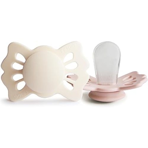 FRIGG Lucky Symmetrical SilkySoft Silicone Baby Pacifier | Made in Denmark | BPA-Free (Cream/Blush, 0-6 Months)