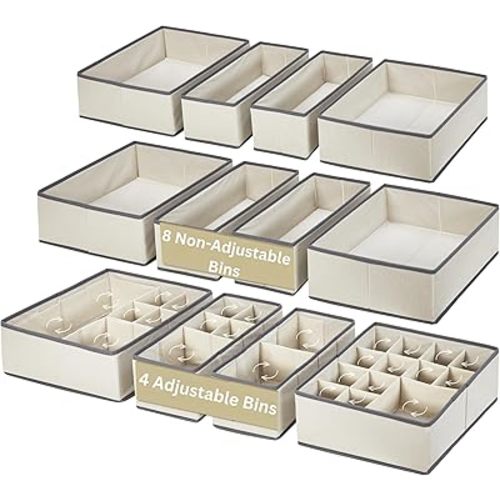 DECOMOMO Drawer Organizer for Baby – Clothes Organizer & Storage Dividers for Nursery, Storage Bins for Underwear, Bra, Socks, Diapers & Newborn Essentials (Beige, 12pcs)