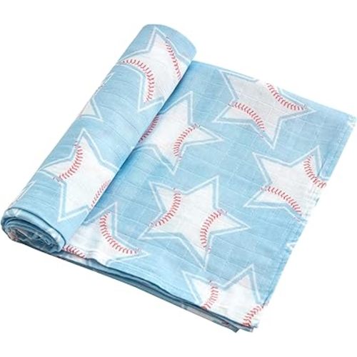 Muslin Swaddle Blankets for Newborn, Large 47"x47" Soft Breathable Bamboo Cotton Baby Blanket, Lightweight Receiving Blanket for Boys and Girls, Baseball Stars