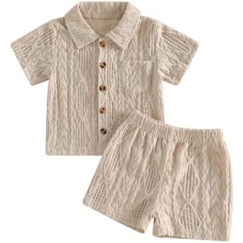 Thorn Tree Toddler Boy Outfit Button Down Shirt Short Sleeve Tops Elastic Waist Shorts Solid Baby Clothes Summer Outfits
