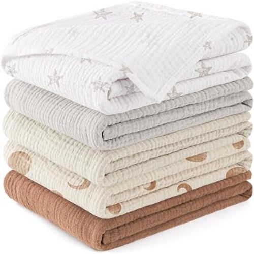 Susurration Muslin Burp Cloths for Infant Boy Girl 5 Pack, 100% Cotton Burping Cloths for Babies Burp Rags 23.6 * 23.6 inch, Baby Essentials Gifts-White