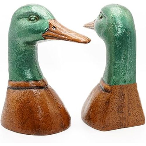 Fox Run Duck Decorative Bookend Set, 100% Iron, 4.25” x 2.9” x 5.73” Heavy Bookends