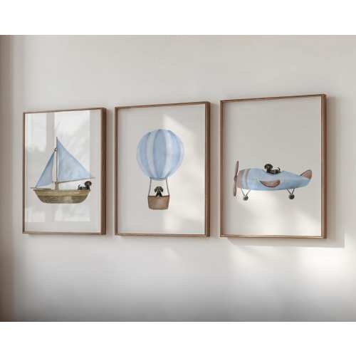 Dachshund Nursery Print Set, Airplane, Sailboat, Balloon (Digital Download)