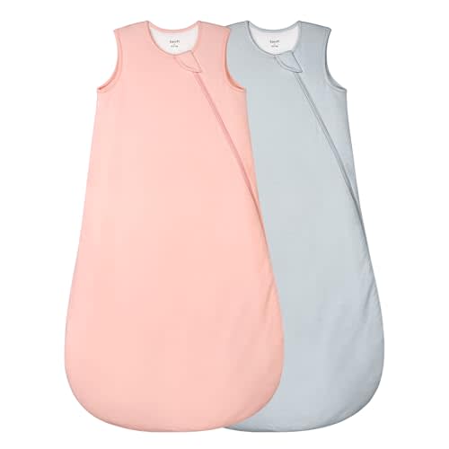 Supersoft Rayon Made from Bamboo Sleep Sack 3-6 Months Newborn Sleep Sack 0-3 Months 1.0 Tog Baby Wearable Blanket with 2-Way Zipper Unisex Sleeping Bag for Babies (2 Pack) Pink & Gray
