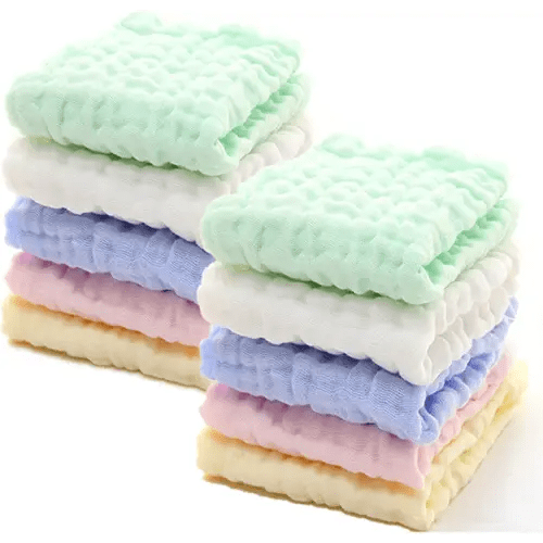MUKIN Baby Washcloths - Natural Cotton Baby Wipes - Soft Newborn Baby Face Towel for Sensitive Skin- Baby Registry as Shower, 10 Pack 12x12 inches (Multicolored)