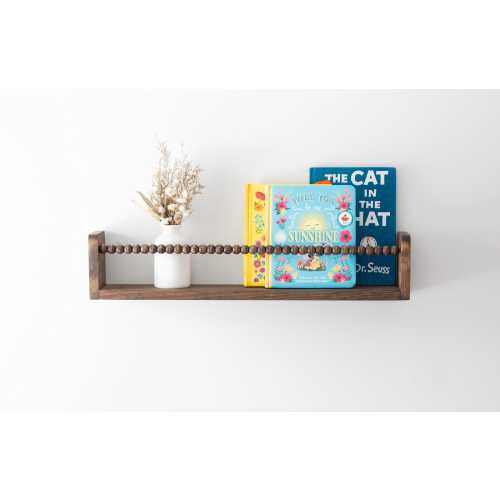 Nursery Bookshelf Stained | Pine Shelf With Wooden Beads | Floating Shelf