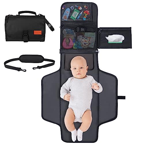Vasttron Portable Diaper Changing Pad, Newborn Diaper Changing Pad Baby Changing Pad with Smart Wipes Pocket Waterproof Travel Changing Kit for Girl Boy Baby Shower Gifts (Black)