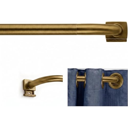 Brass Wrap Around Curtain Rod 30 to 90 Inch,Heavy Duty Adjustable Metal Drapery Rod with French Return, 7/9" Curved Blackout Rod for Home & Office