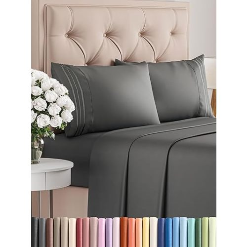 Queen Size 4 Piece Sheet Set - Comfy Breathable & Cooling Bed Sheets Set - Hotel Luxury Bedding for Women, Men, Kids, Teens, Boys & Girls - Deep Pockets, Ultra-Soft, Wrinkle Free - Oeko-Tex - Charcoal