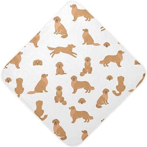 Pigsaly Golden Retriever Dogs Hooded Baby Towel Cute Gold Puppy Baby Bath Towel Unisex Toddlers Hooded Towels Cotton Boy Washcloths Girl Shower Towel for Infant Newborn 30 X 30 in