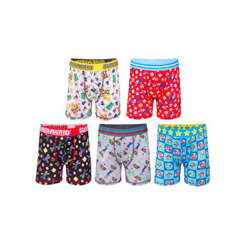 Mario Brothers Boys Athletic Boxer Brief Character Underwear, 5-Pack, Sizes XS-M
