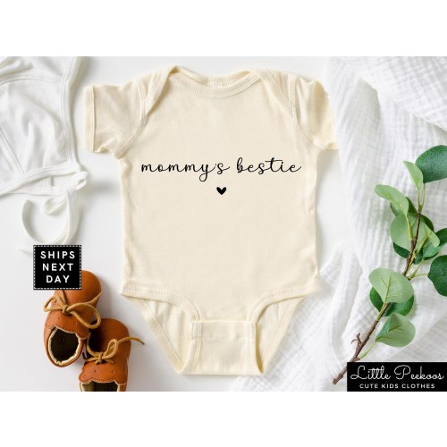 Minimalist Mommy's Bestie Baby Onesie®, Mother's Day Kids T-Shirt, Girl's Natural Toddler Tee, Cute New Mom Gift, Girl Baby Shower Gift