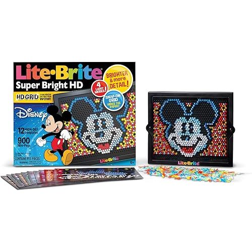 Lite Brite Super Bright HD, Disney Edition - Creative Retro Light-Up Screen – Educational Play for Children, Enhances Creativity, Gift for Boys and Girls Ages 6+