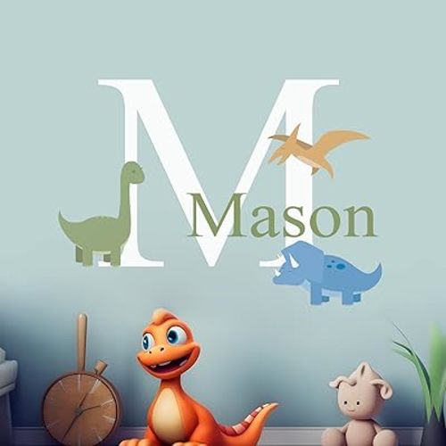 Personalized Dinosaur Wall Stickers for Baby Boy I Custom Brontosaurus & Pterodactyl Name for Nursery Wall Decor I Wall Decal for Child Room Decorations (Wide 22" x 12" Height)