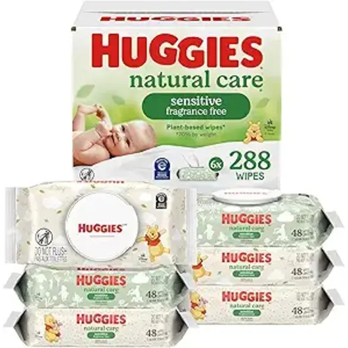 Huggies Natural Care Sensitive Baby Wipes, Unscented, Hypoallergenic, 6 Flip-Top Packs (288 Wipes Total)