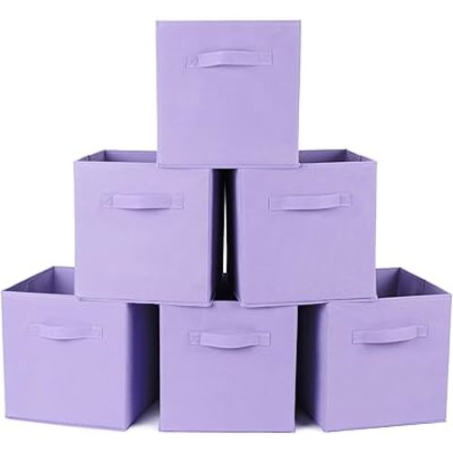 Fabric Storage Bins 6 Pack 11 inch Foldable Storage Cubes with Reinforced Handles Fun Colored Durable Cube Storage Bin for Home, Playroom, Closet Organizers and Storage, Purple