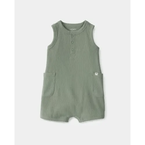 Baby Boy Waffle-Knit Sleeveless Romper - Green | Carter's