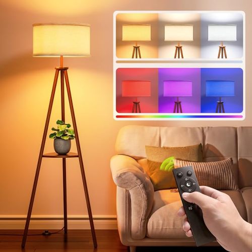 JACKYLED Tripod Floor Lamp with Shelves Mid Century Modern for Living Room