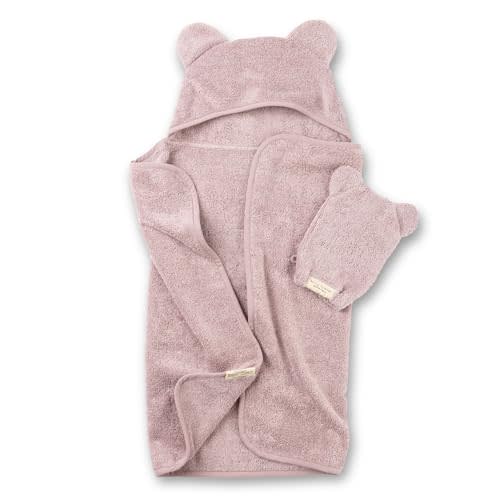 Bella Tunno Baby Bath Towel and Wash Mitt Set – Soft Absorbent Hooded Towels and Mitt-Style Baby Washcloths, Oeko-TEX Certified (Orchid)