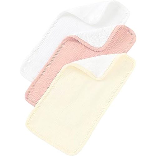 Aiden's Corner 100% Organic Muslin Cotton Mix Use Baby Super Absorbent Infant Burp Cloth | Terry Cotton Towel | Washcloth for Newborns 3 Pack (1 Coral Pink, 1 Yellow, 1 White)
