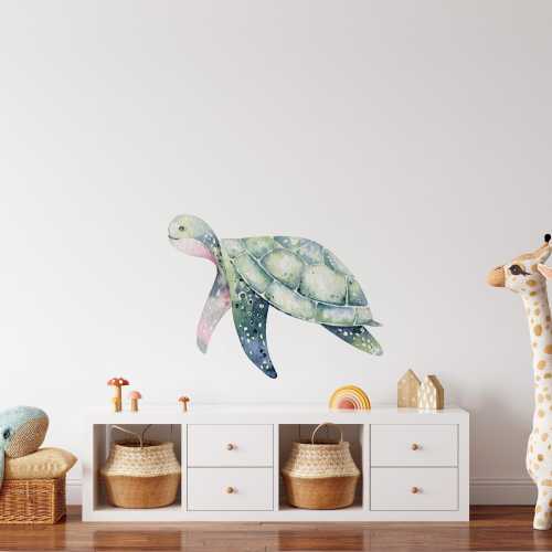 Sea Turtle Ocean Wall Decal, Sea Life Wall Stickers, Whimsical Ocean Animal Wall Art, Removable Peel & Stick Fabric, Baby Nursery Decor