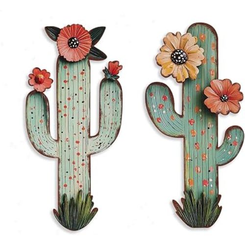 flangairy 2pcs Metal Cactus Wall Decor, Western Desert Bathroom Decor