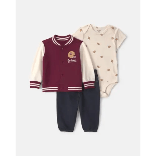 Baby Boy 3-Piece 'Go Team' Football French Terry Layering Set - Maroon | Carter's