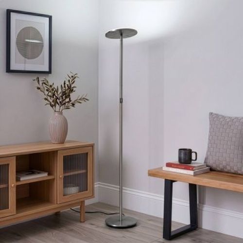Brightech Sky Flux Modern Dimmable Integrated LED Torchiere Floor Lamp Brushed Nickel: 67" Torchiere with Adjustable Head and Touch Sensor