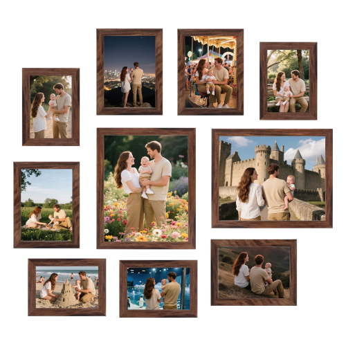 Gallery Set of 10 Picture Frames, Modern Contemporary Style, Multi-Size Frames, Maestro Collection, Brown(Four-4x6+Four-5x7+Tow8x10)