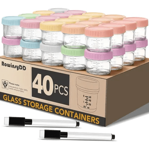 40 Pack Glass Baby Food Storage Containers, 4 oz Leakproof Baby Food Jars with Lids, Small Glass Food Containers for Infant Baby, Freezer & Microwave Safe, BPA Free