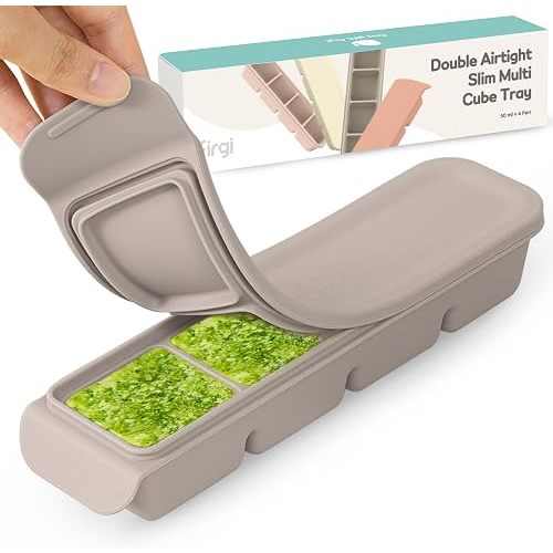 1.7 oz/4 Sections Silicone Ice Cube Freezer Tray with Lid, 100% Food-Grade Platinum Silicone,Leak Resistance & Dishwasher Safe for Baby Food Prep,Breast Milk,Purees - Korean Made, Gray