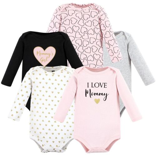 Hudson Baby Infant Girl Cotton Long-Sleeve Bodysuits, Girl Mommy 5-Pack, Newborn