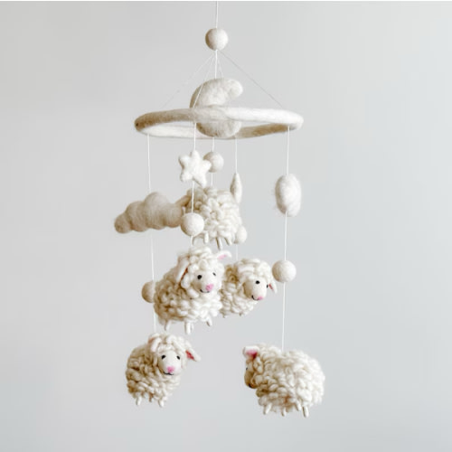 Sheep Baby Mobile For Nursery Decor, Mother's Day Gift, Wool Felt Counting Sheep, Baby Shower's Gift, Crib Mobile, Cot Mobile, Nursery Gift