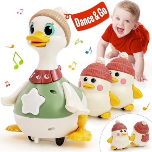 Baby Toys 6-12 Months Musical Dancing Duck Toy Set with Mama and Baby Tummy Time Toys, Crawling and Interaction Modes 1 Year Old Girl Boy Baby Easter Gifts Stocking Stuffers