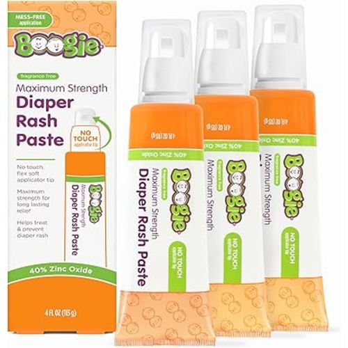 Boogie Diaper Rash Paste, Maximum Strength 40% Zinc Oxide, Mess-Free Applicator, Soothes Baby Bum, Diaper Bag Essential, 4oz (Pack of 3)