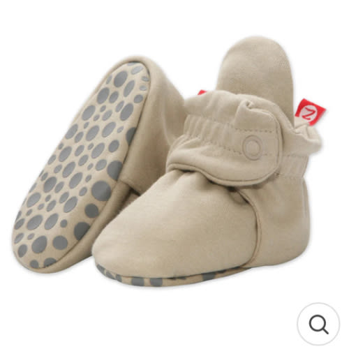 Zutano Cotton Gripper Stay-On Baby Bootie Slipper - Khaki