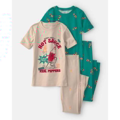 Boys Hot Sauce 100% Cotton Snug Fit 4-Piece Pajama Set - Tan/Green | Carter's