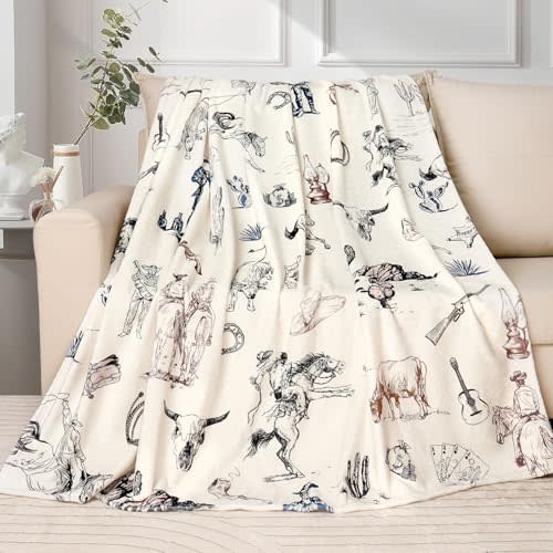 Western Cowboy Throw Blanket Wild West Cowboy Fleece Blanket American West Farmhouse Country Wrangler Blankets Flannel Warm Soft Cozy Fluffy Throw Blankets for Couch Sofa Bed 50x60 Inch