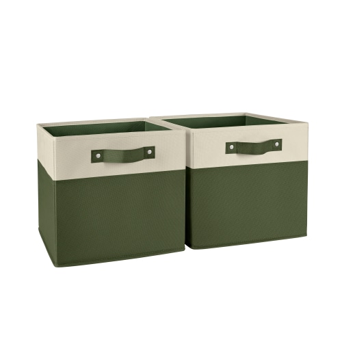 RiverRidge Kids 2pc Two-Tone Fabric Collapsible Cube Storage Organizers with Handles - Olive