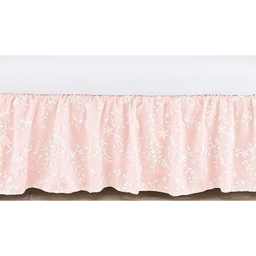 Sweet Jojo Designs Pink Floral Vintage Lace Girl Baby Nursery Crib Bed Skirt Dust Ruffle - Solid Light Blush Luxurious Elegant Princess Boho Shabby Chic Luxury Glam Flower High End Boutique