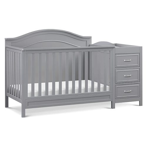 DaVinci Charlie 4-in-1 Convertible Baby Crib w/Changing Table - Wooden Toddler Bed, Daybed & Twin Bed Conversion - GREENGUARD Gold Certified Crib w/Storage, 4 Adjustable Mattress Heights, Grey