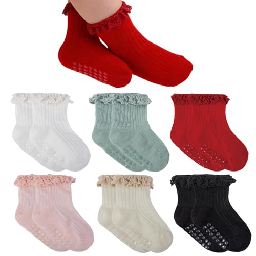 Baby Girl Anti Slip Grip Socks Cute Frilly Ruffle Ankle Socks Soft Breathable Cotton Non Skid Newborn Infants