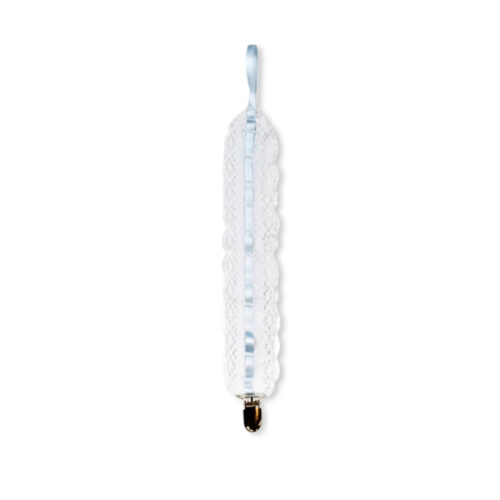 Legacy Pacifier Clip - Legacy White, Blessings Blue Ribbon