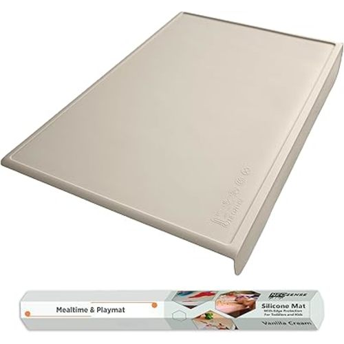 Silicone Craft Mat for Painting, PlayDoh and Art Projects with Angle-Protective Safety Edge – Toddlers & Kids Placemat – Non-Slip & BPA-Free Food Mat – 1.5mm Thick, 24"x16", Vanilla Cream