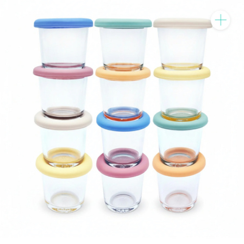 4oz Glass Baby Food Storage Jars | Food Grade Silicone Lids | Set of 12 | Neutral Colors