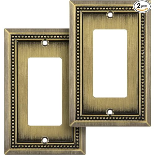 Sunken Pearls Heavy Duty Decorative Wall Plate Switch Plate Outlet Cover (Single Decorator, 2 Pack, Antique Brass)