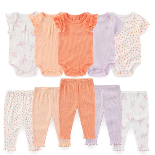 falianni Baby Boy Girl 10 Piece Combined Type Clothing Set Cotton Baby Bodysuits and Pants Set Home Outdoor Infant Clothes