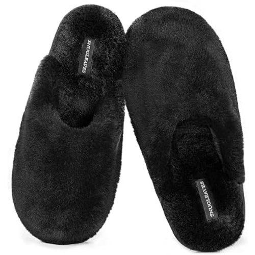 Snug Leaves Women's Fuzzy Scuff Slippers Memory Foam Non-slip House Shoes
